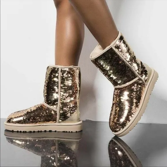UGG Classic Short Sequin Bling Sparkle Boots Size 8 9 NEW