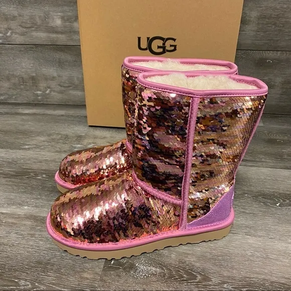 UGG | Classic Short Sequin Boots In Pink New In Box