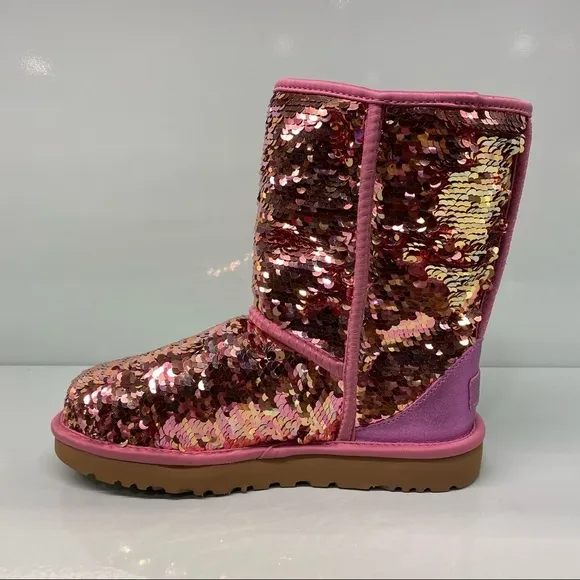 UGG | Classic Short Sequin Boots In Pink New In Box
