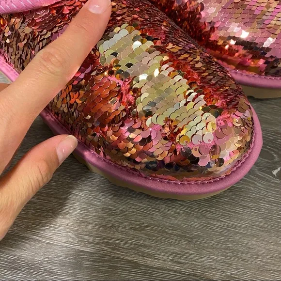 UGG | Classic Short Sequin Boots In Pink New In Box
