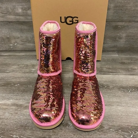 UGG | Classic Short Sequin Boots In Pink New In Box