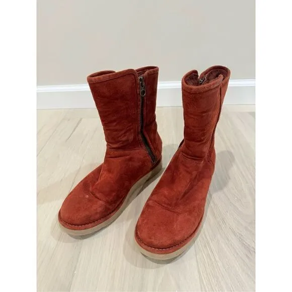 UGG COLLECTION ABREE SUEDE WOMEN SHORT BOOTS RUST US 6