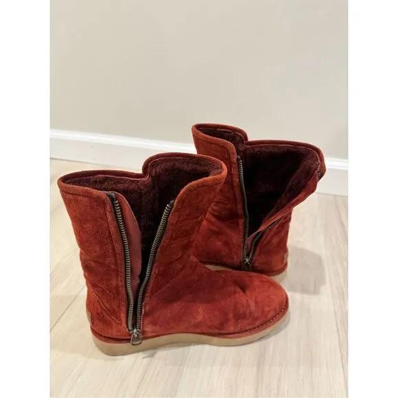 UGG COLLECTION ABREE SUEDE WOMEN SHORT BOOTS RUST US 6