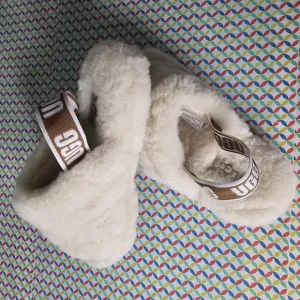 UGG Cream Sandals Plush Slip-On Comfort