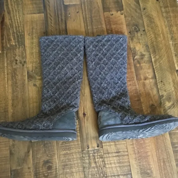 UGG Dark Gray Cardy Lattice Knit Tall Boots Size 6