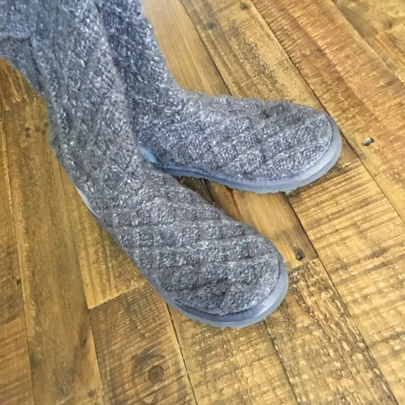 UGG Dark Gray Cardy Lattice Knit Tall Boots Size 6