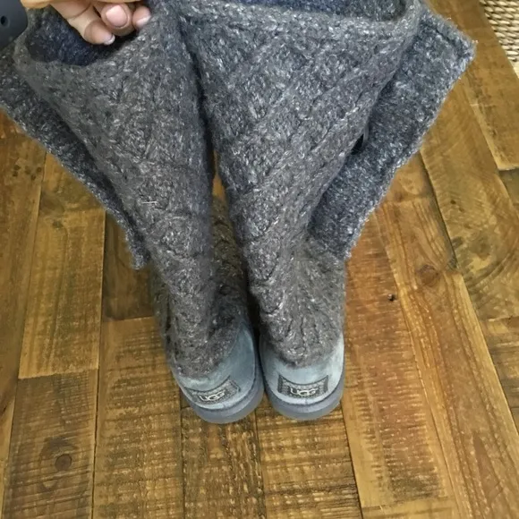 UGG Dark Gray Cardy Lattice Knit Tall Boots Size 6