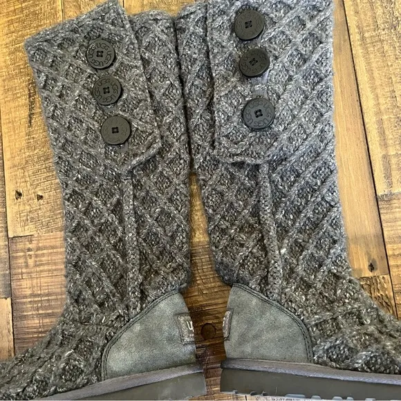 UGG Dark Gray Cardy Lattice Knit Tall Boots Size 6