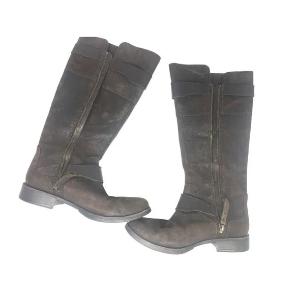 UGG Dayle Riding Tall Distressed Leather Western Boots Brown Women's Size 9