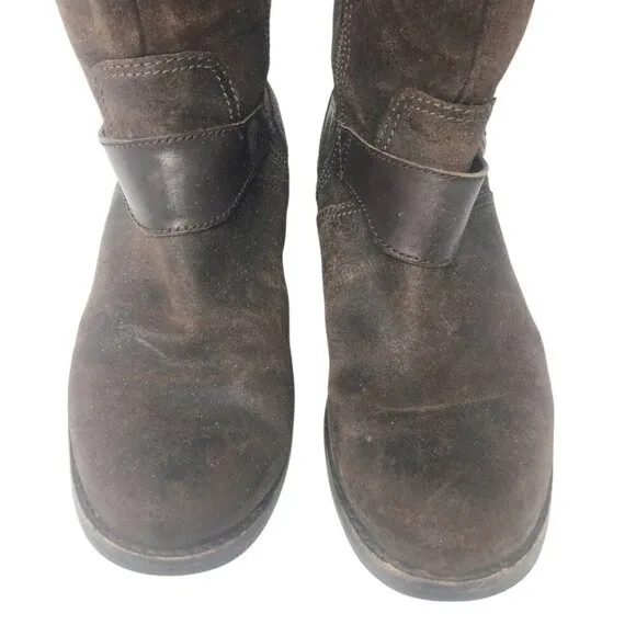 UGG Dayle Riding Tall Distressed Leather Western Boots Brown Women's Size 9