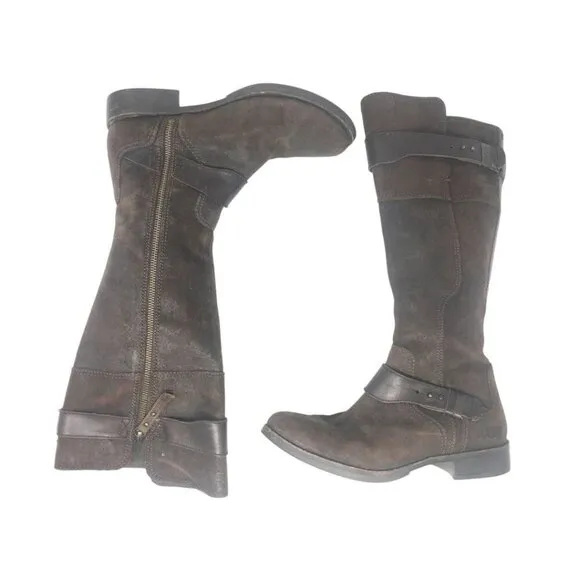 UGG Dayle Riding Tall Distressed Leather Western Boots Brown Women's Size 9