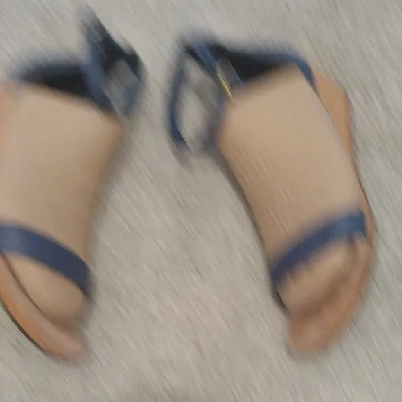 Ugg Emilla  Leather Tan and Blue Wedge Sandals with Cork Sole