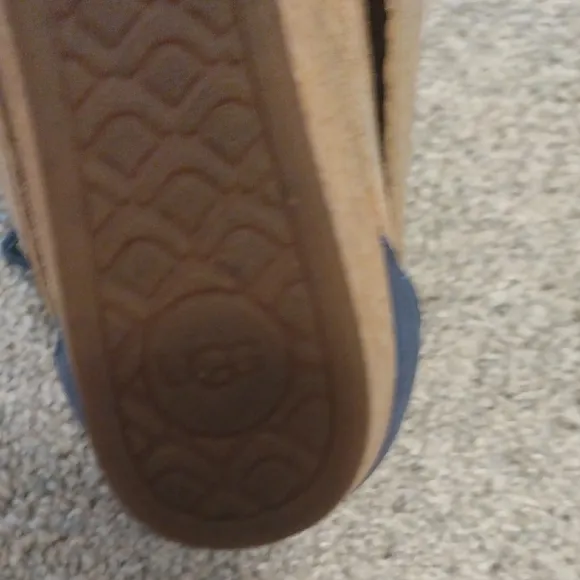 Ugg Emilla  Leather Tan and Blue Wedge Sandals with Cork Sole