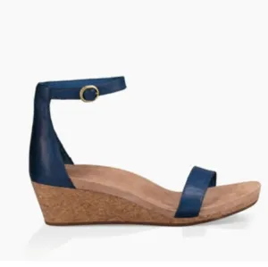 Ugg Emilla  Leather Tan and Blue Wedge Sandals with Cork Sole