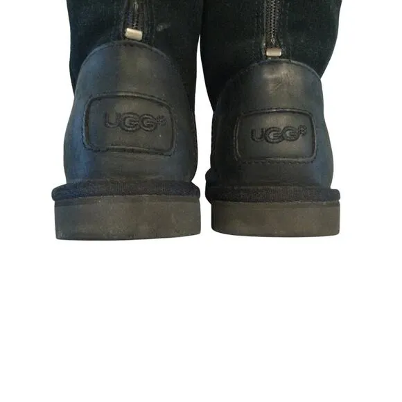 UGG Girls Jesslyn Tall Boots Sz US 3 EU 33 Kids Black Preppy Y2K Suede Shearling