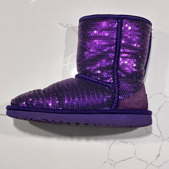 Ugg | Girls Purple Sparkle Sequins Winter Leather Boots