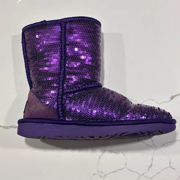 Ugg | Girls Purple Sparkle Sequins Winter Leather Boots