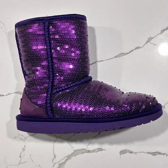 Ugg | Girls Purple Sparkle Sequins Winter Leather Boots