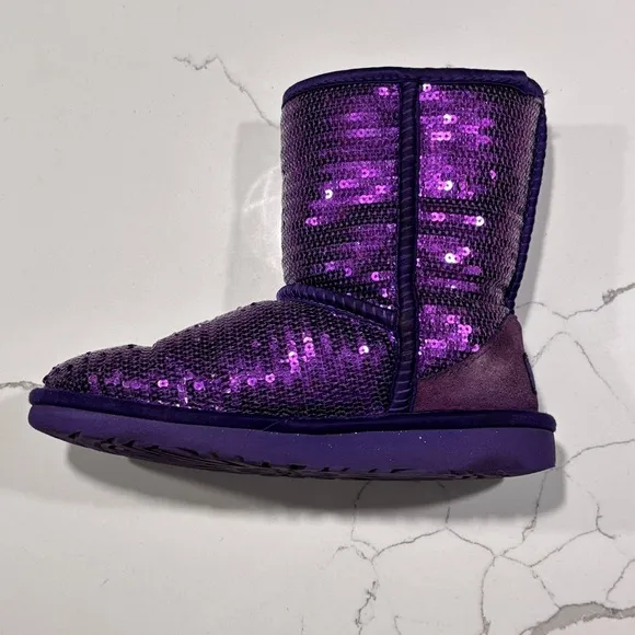 Ugg | Girls Purple Sparkle Sequins Winter Leather Boots