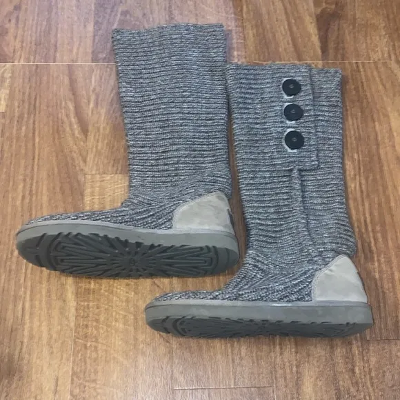 UGG Gray Sweater Tall Boots with Buttons Size 10