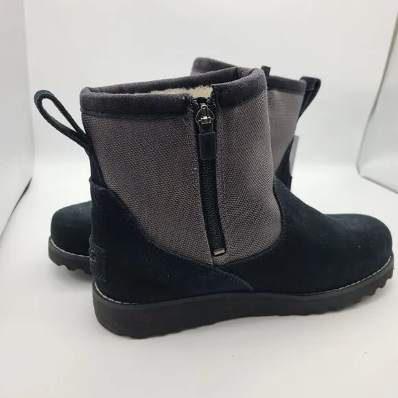 UGG Kids Boots Bayson black gray short zipper shearling 1098110K sz 4 36 new