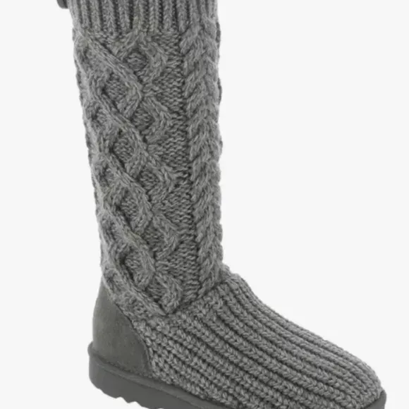 UGG Kids Girls Classic Cabled Knit Grey Sweater Boots Tall/Short Youth 3