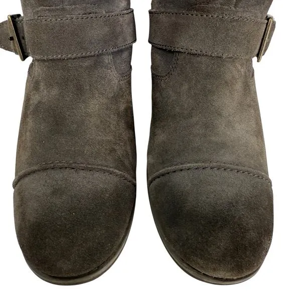 UGG Lancing Gray Suede Cap Toe Moto Biker Buckle Pull On Ankle Boots Mens Size 7