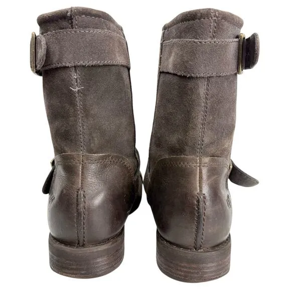 UGG Lancing Gray Suede Cap Toe Moto Biker Buckle Pull On Ankle Boots Mens Size 7