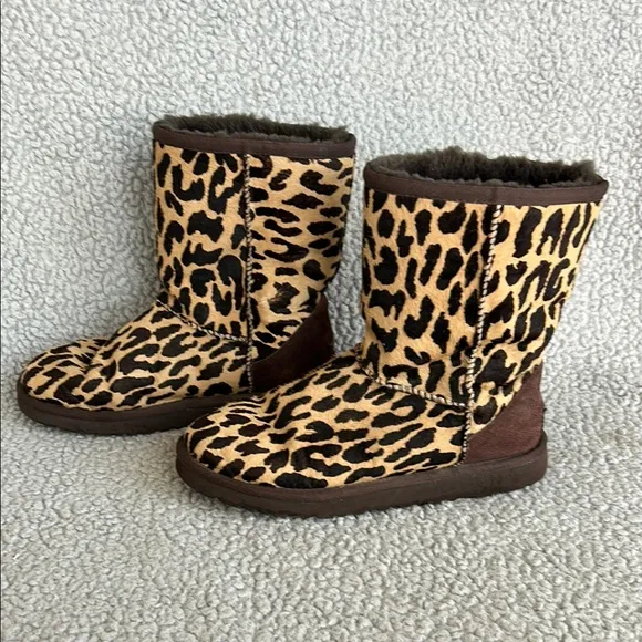 Ugg leopard print classic short boots classic calf hair animal print boots