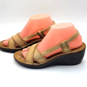 UGG Mayley Beige/Tan Leather Slingback Wedge Sandals Women Size 7 #1393