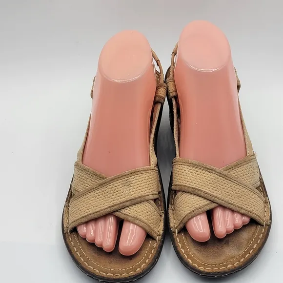 UGG Mayley Beige/Tan Leather Slingback Wedge Sandals Women Size 7 #1393