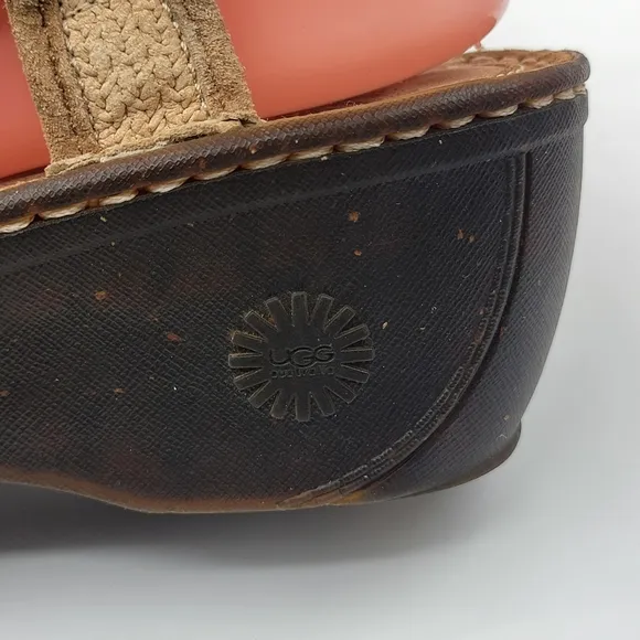 UGG Mayley Beige/Tan Leather Slingback Wedge Sandals Women Size 7 #1393