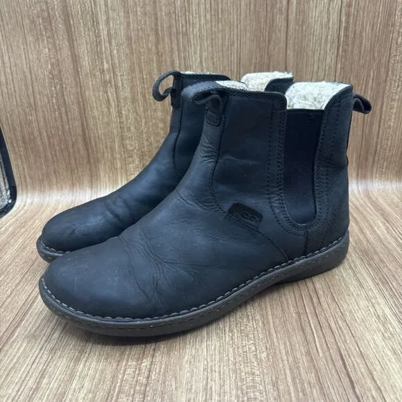 UGG Mens Black Leather Chelsea Short Wool Lined Boots Size 11 Euro 44.5