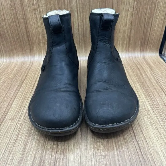 UGG Mens Black Leather Chelsea Short Wool Lined Boots Size 11 Euro 44.5