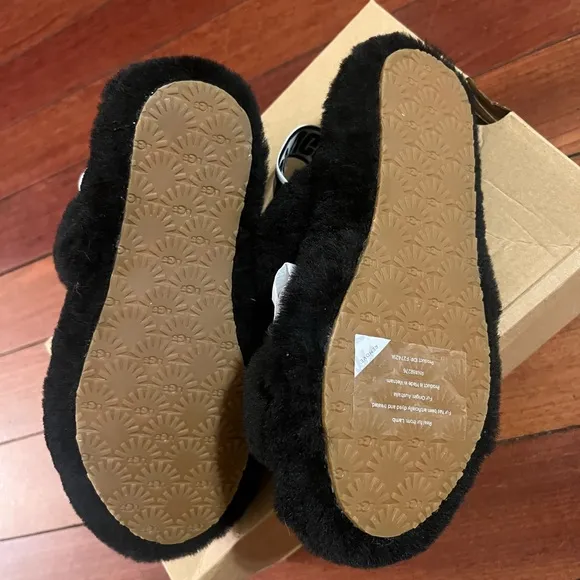 UGG Ok Yeah Black Fluffy Sandals