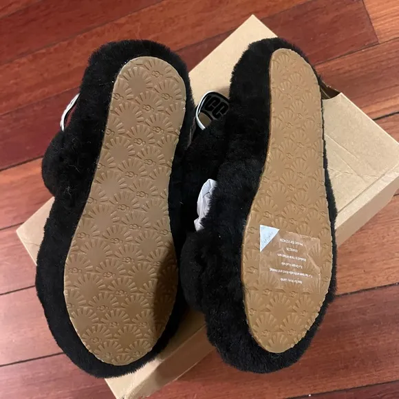 UGG Ok Yeah Black Fluffy Sandals
