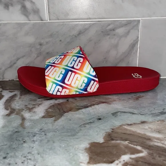UGG Rainbow Logo BEACH SLIDES - Little Kids Size 2 Sandals NEW IN BOX