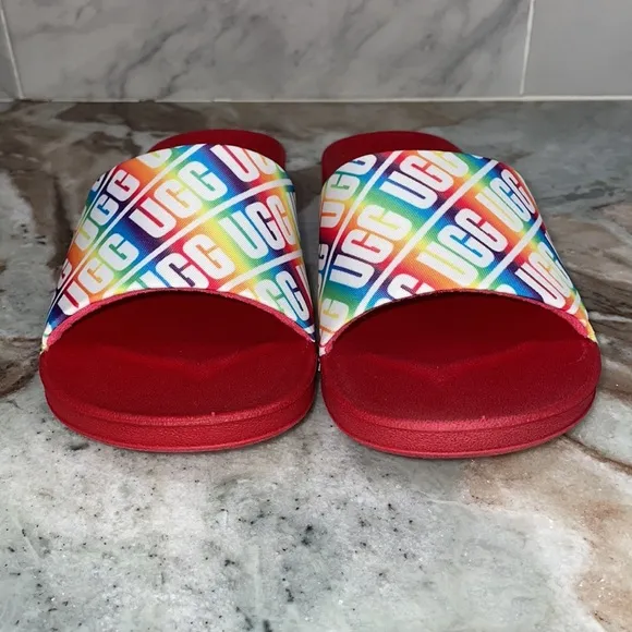UGG Rainbow Logo BEACH SLIDES - Little Kids Size 2 Sandals NEW IN BOX
