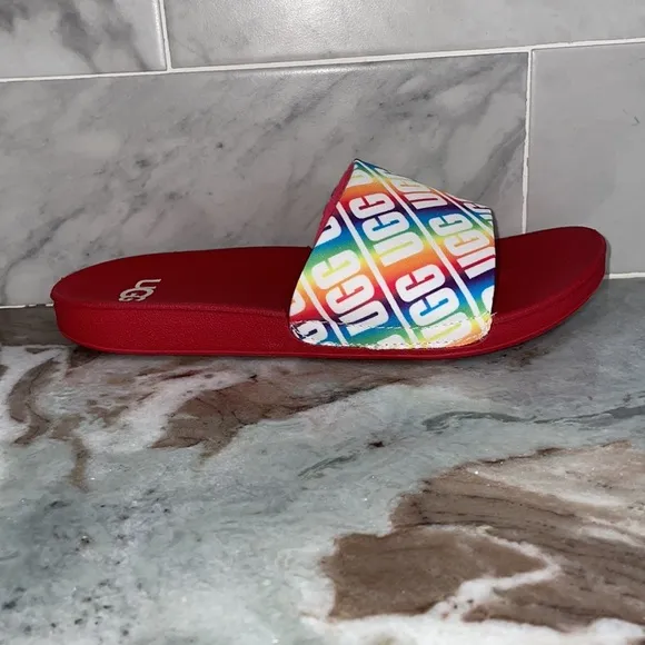 UGG Rainbow Logo BEACH SLIDES - Little Kids Size 2 Sandals NEW IN BOX