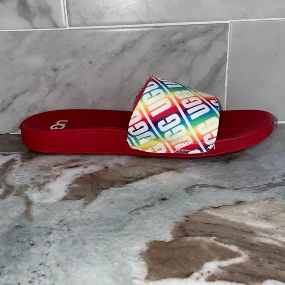 UGG Rainbow Logo BEACH SLIDES - Little Kids Size 2 Sandals NEW IN BOX