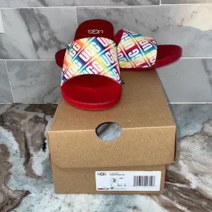 UGG Rainbow Logo BEACH SLIDES - Little Kids Size 2 Sandals NEW IN BOX