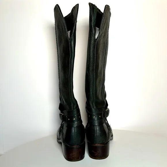 UGG riding black leather harness ankle strap buckle esplanade style knee boot