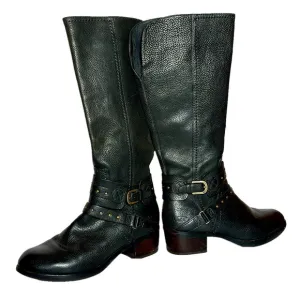 UGG riding black leather harness ankle strap buckle esplanade style knee boot