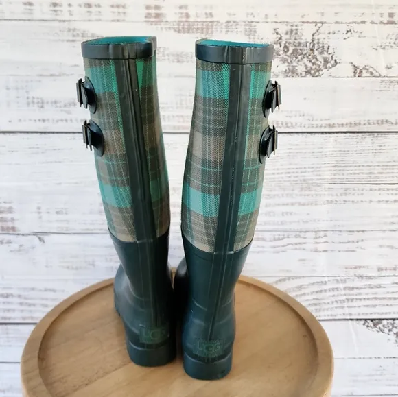 UGG Sabine pine green plaid rain tall boots size 7