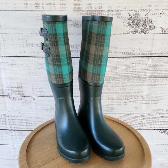 UGG Sabine pine green plaid rain tall boots size 7