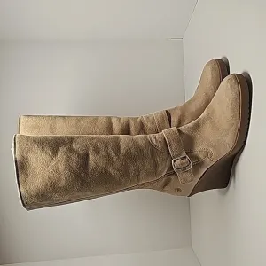 UGG Seline Boots Knee High Tall Wedge Suede Sheepskin Shearling Sand Rear Zip 9