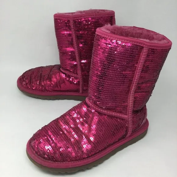 Ugg Sequins Sparkle Hot Pink Short Boots 36 5
