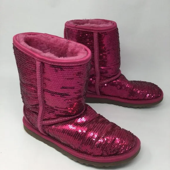 Ugg Sequins Sparkle Hot Pink Short Boots 36 5