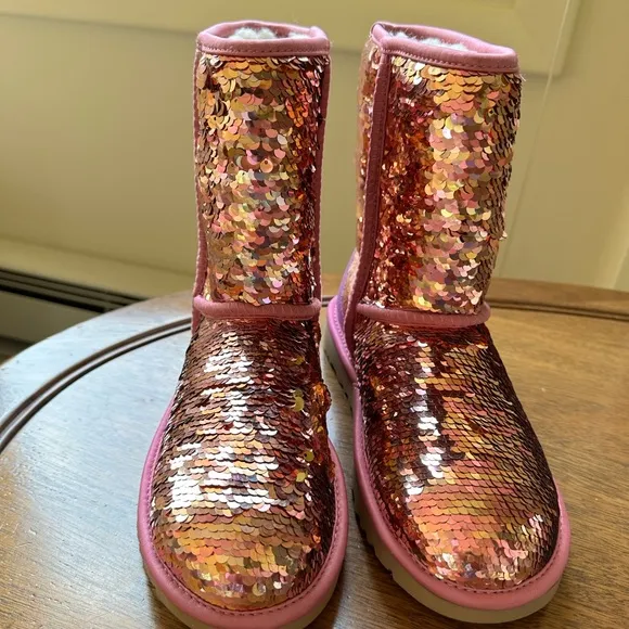 UGG Short Pink Sequin Boots.  NWOT