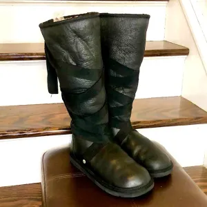 UGG Tall Black Suede Wrapped Bow Boots Sz 7